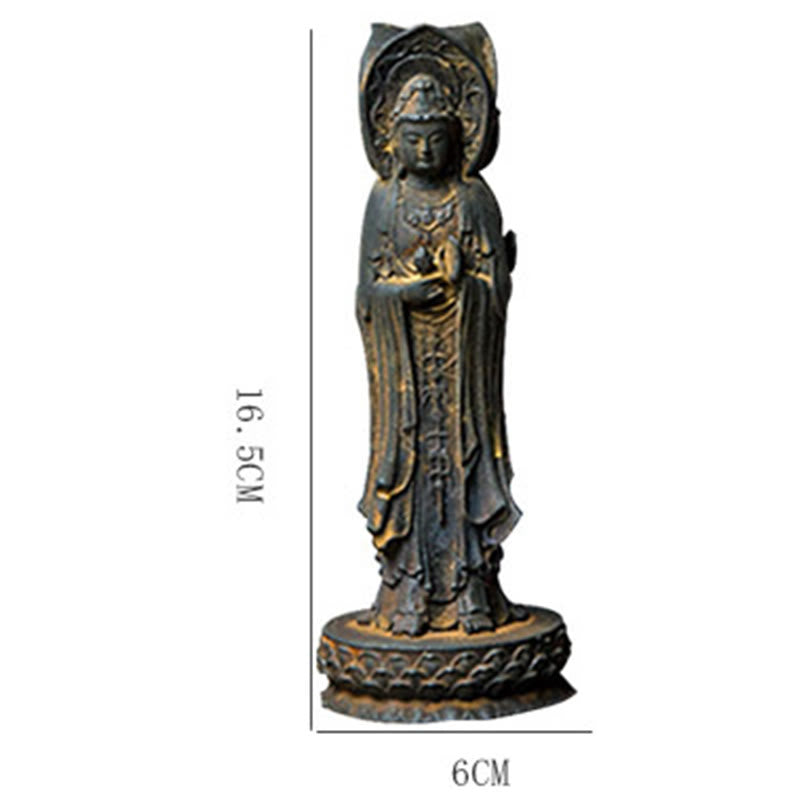 Three-Sided Kwan Yin Statue – lotus throne base detail with weathered rust patina look
