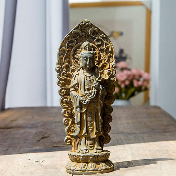 Amitabha Guanyin Trio Statue – three resin deities on altar with Amitabha center seated