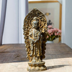 Amitabha Guanyin Trio Statue – three resin deities on altar with Amitabha center seated