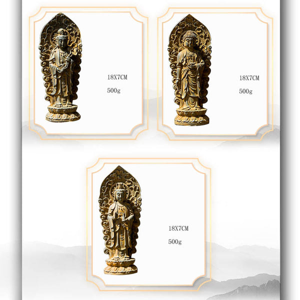 Amitabha Guanyin Trio Statue – overhead flat lay showing trio symmetry and base alignment