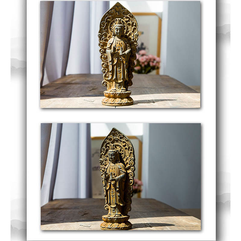 Amitabha Guanyin Trio Statue – gift set box with foam cutouts for each deity protection