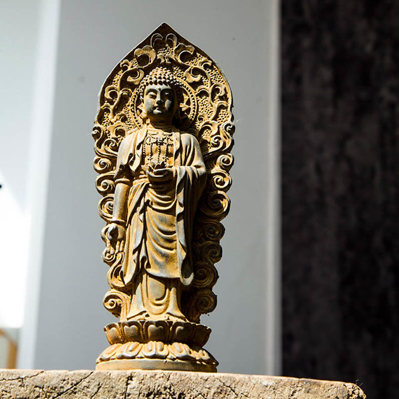 Amitabha Guanyin Trio Statue – size chart showing individual and combined width dimensions