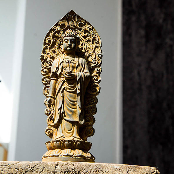 Amitabha Guanyin Trio Statue – size chart showing individual and combined width dimensions