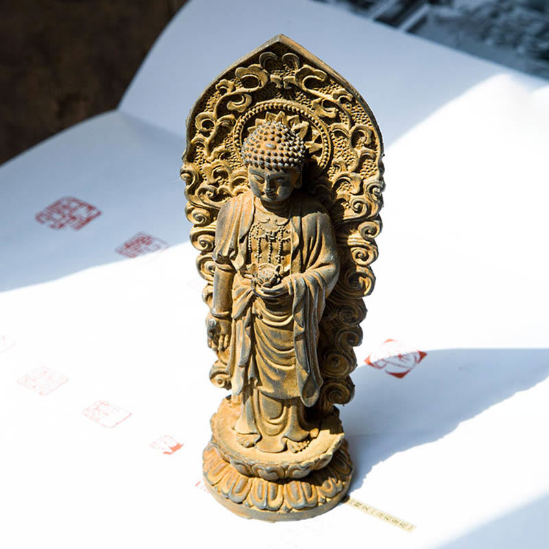 Amitabha Guanyin Trio Statue – resin casting process from mold pouring to hand painting