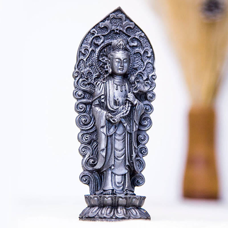 Amitabha Guanyin Trio Statue – front panoramic view of complete devotional shrine set
