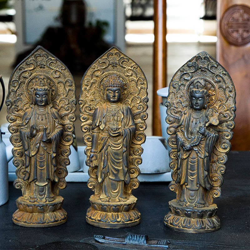 Amitabha Guanyin Trio Statue – hand-painted facial details with lifelike eyes and brows
