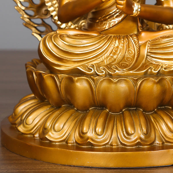 Tathagata Buddha Statue – dimension guide showing measurements for altar and shelf decor