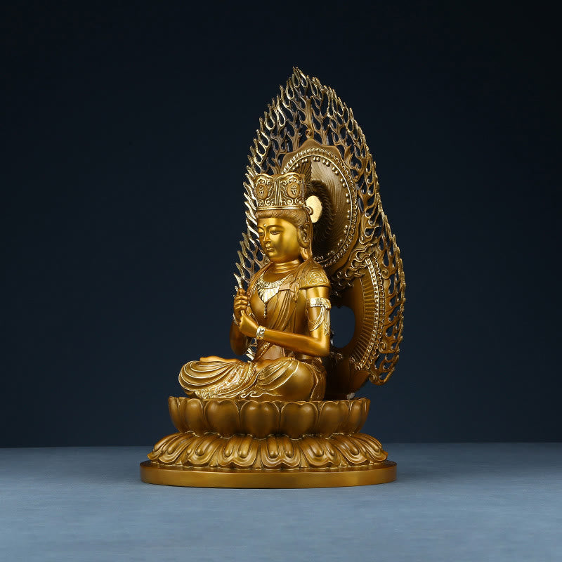 Tathagata Buddha Statue – zen garden arrangement with stones candle and copper figurine