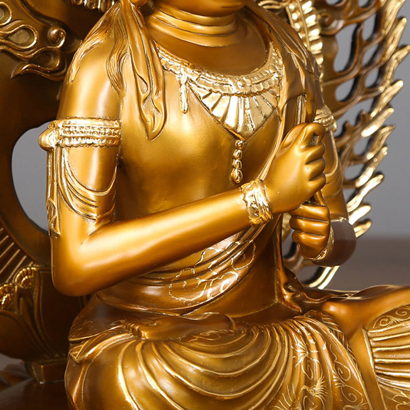 Tathagata Buddha Statue – lotus pedestal detail with layered petals in polished copper