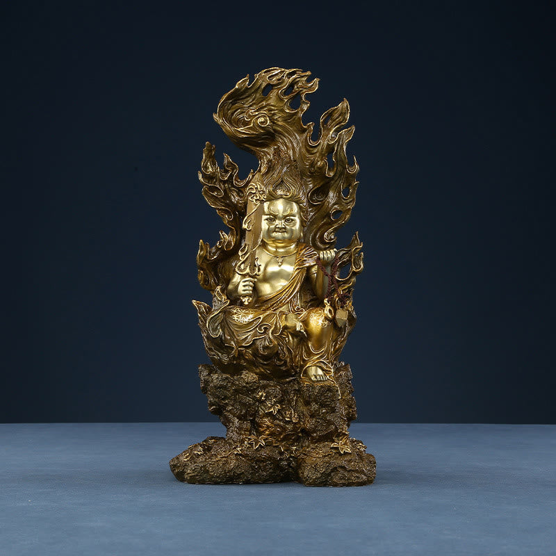 Acalanatha Buddha Statue – copper patina texture detail with oxidized antique bronze finish