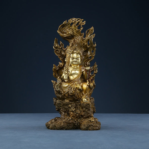 Acalanatha Buddha Statue – copper patina texture detail with oxidized antique bronze finish
