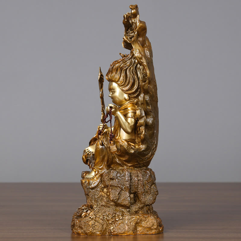 Acalanatha Buddha Statue – pair of statues side by side on woven mat for symmetry display