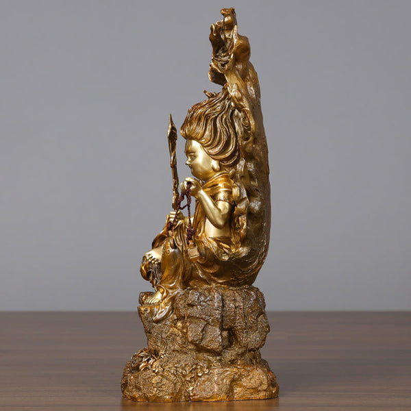 Acalanatha Buddha Statue – pair of statues side by side on woven mat for symmetry display