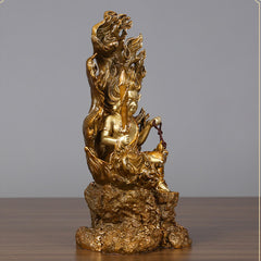 Acalanatha Buddha Statue – detailed copper figurine front view with protective halo aura