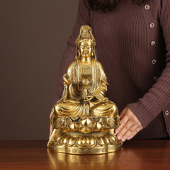 Kwan Yin Wealth Brass Statue – right side holding vase, zen meditation figurine