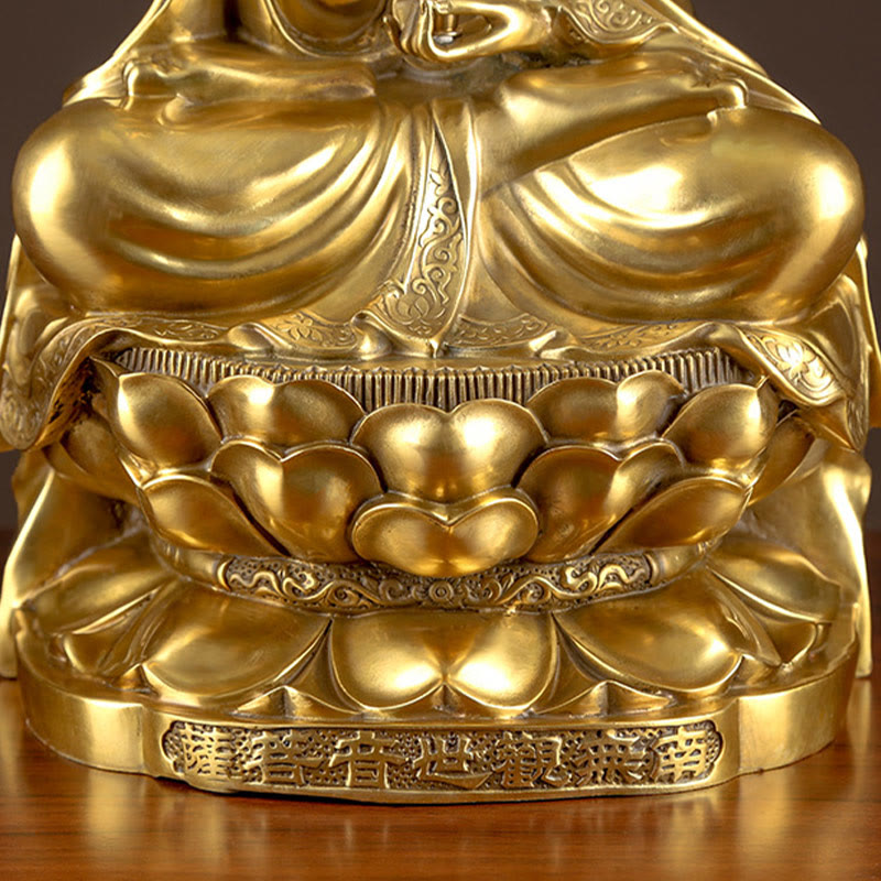 Kwan Yin Wealth Brass Statue – size scale display, spiritual home offering gift