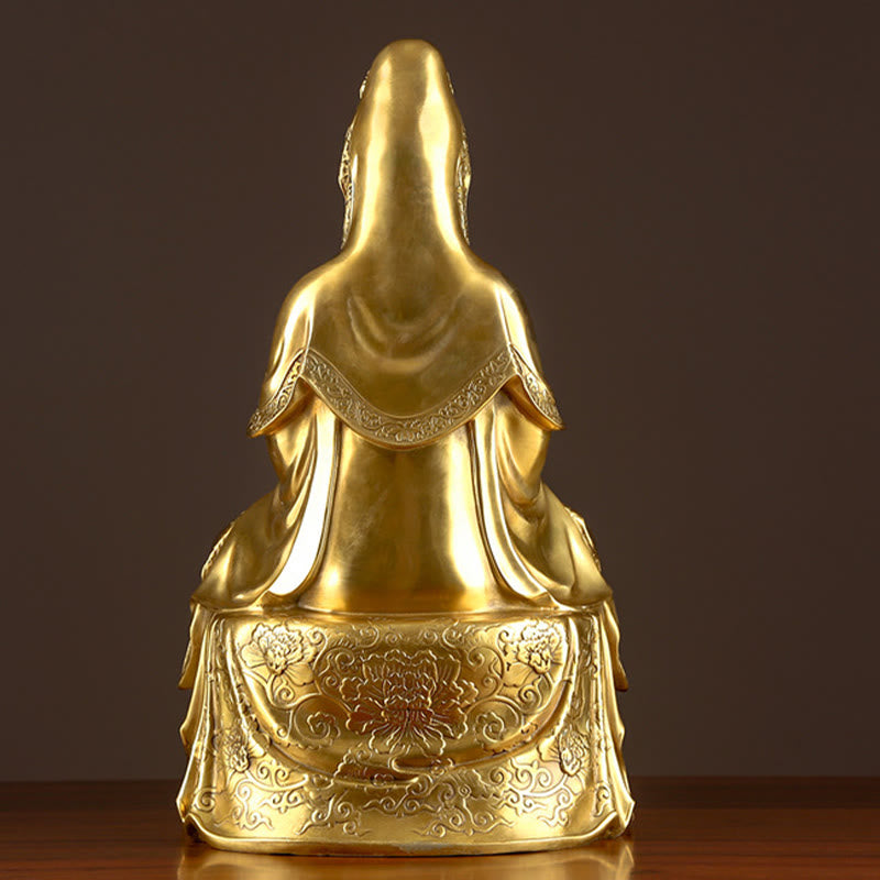 Kwan Yin Wealth Brass Statue – full body dark backdrop, copper enlightenment statue