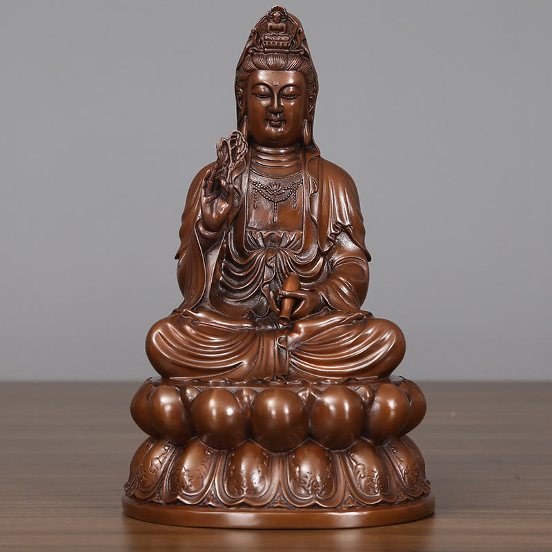 Kwan Yin Lotus Wealth Statue – right side holding vase, zen meditation figurine