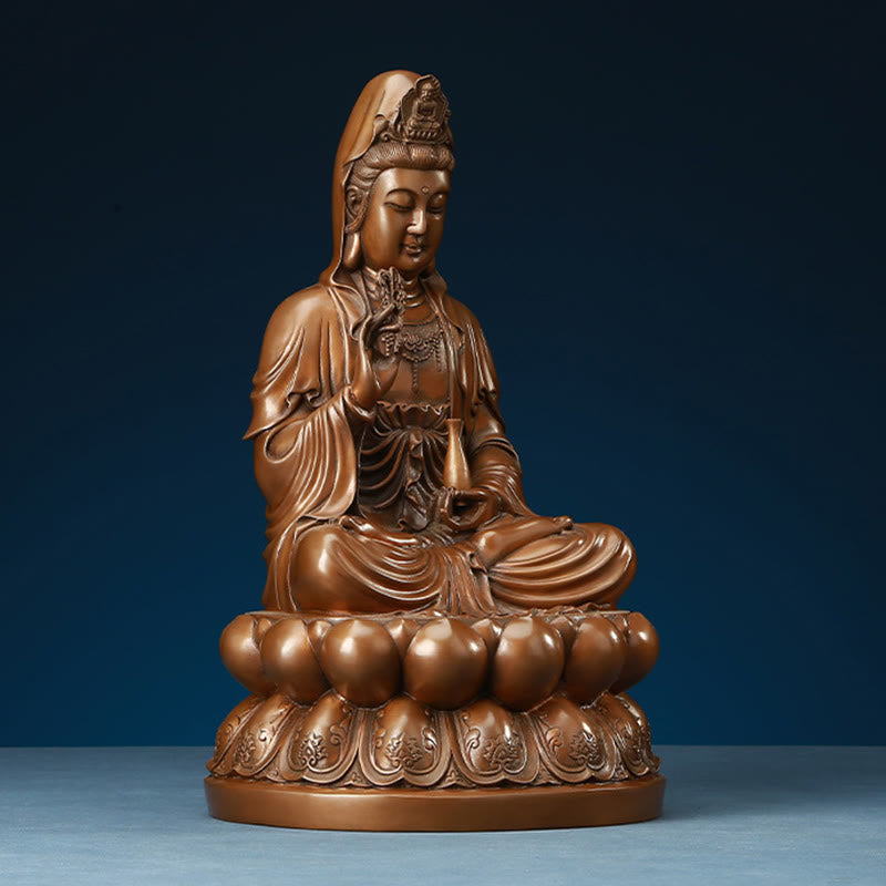 Kwan Yin Lotus Wealth Statue – altar display setting, spiritual home design
