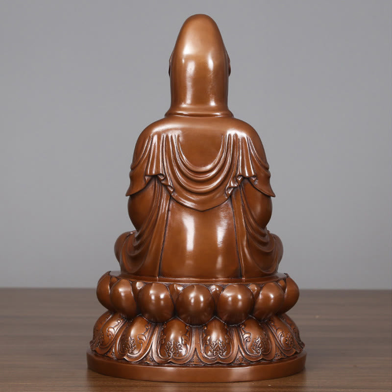 Kwan Yin Lotus Wealth Statue – layered lotus pedestal detail, sacred Buddhist ornament
