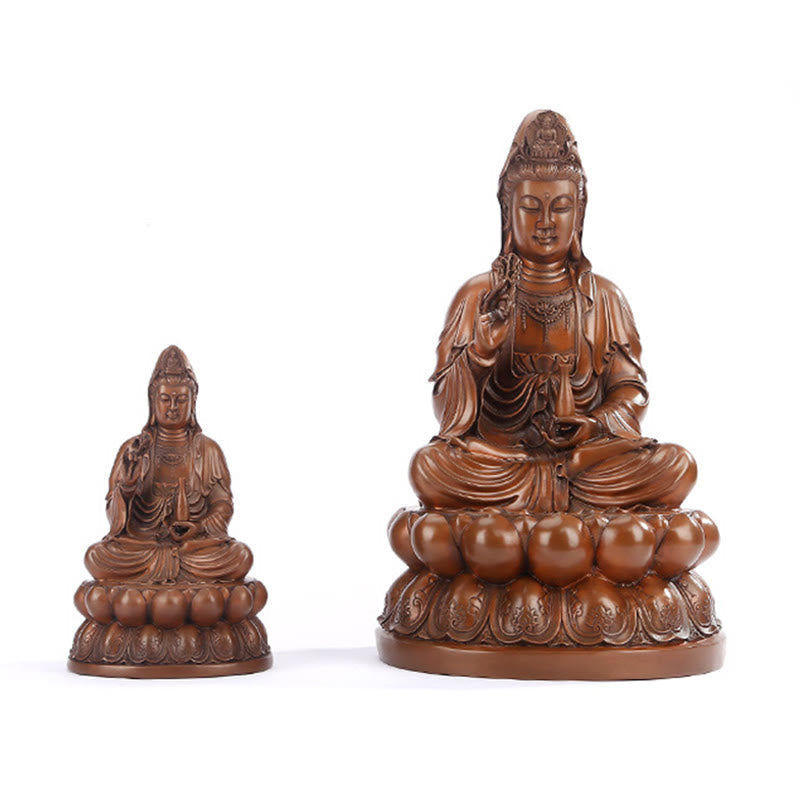 Kwan Yin Lotus Wealth Statue – multi angle collage, Buddhist statue collection