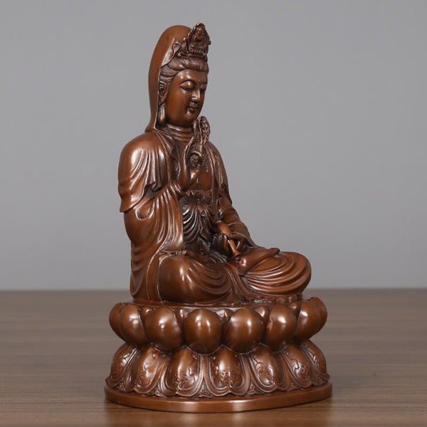 Kwan Yin Lotus Wealth Statue – chest jewelry detail, copper deity figurine