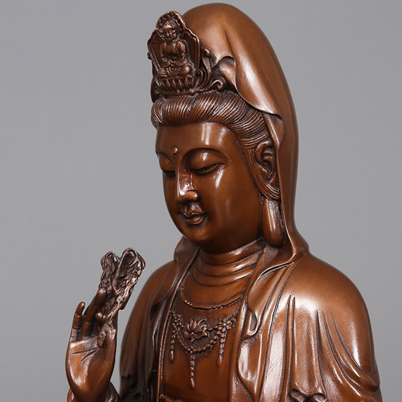 Kwan Yin Lotus Wealth Statue – size proportion display, spiritual home offering gift