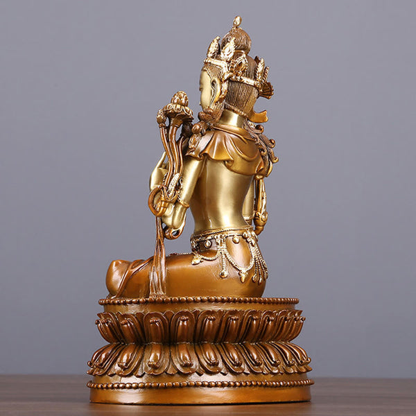 Green Tara Protection Statue – serene face close-up, copper bodhisattva craftsmanship