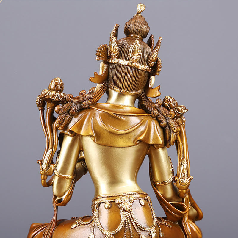 Green Tara Protection Statue – full body gray backdrop, copper enlightenment statue