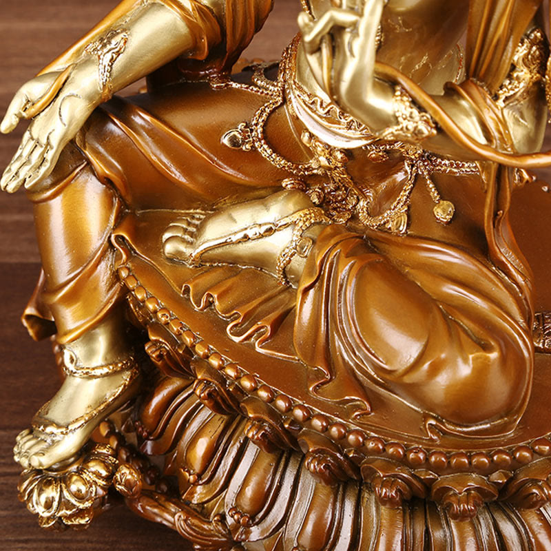 Green Tara Protection Statue – three-quarter angle view, Buddhist altar centerpiece