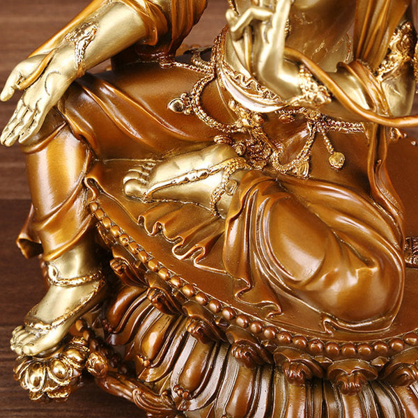 Green Tara Protection Statue – three-quarter angle view, Buddhist altar centerpiece