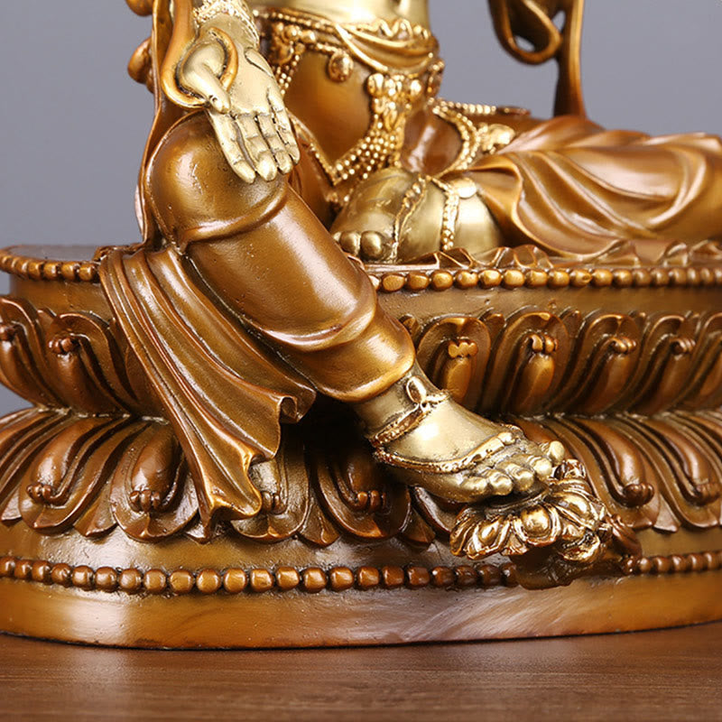 Green Tara Protection Statue – silk robe drapery fold, handmade divine craft detail