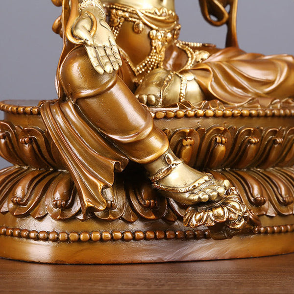 Green Tara Protection Statue – silk robe drapery fold, handmade divine craft detail