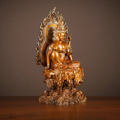Kwan Yin Success Altar Statue – left side flame mandorla profile, spiritual altar sculpture