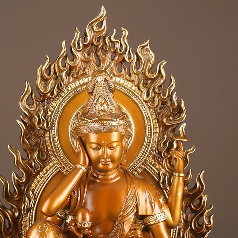 Kwan Yin Success Altar Statue – full body dark backdrop, copper enlightenment statue