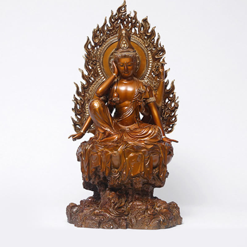 Kwan Yin Success Altar Statue – back mandorla view, copper sanctuary accent