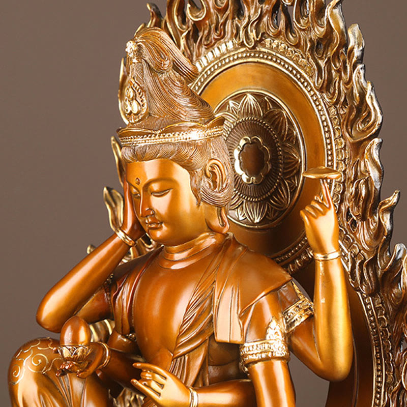Kwan Yin Success Altar Statue – robe drapery fold detail, handmade divine craft