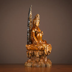 Kwan Yin Success Altar Statue – serene face close-up, copper bodhisattva craftsmanship