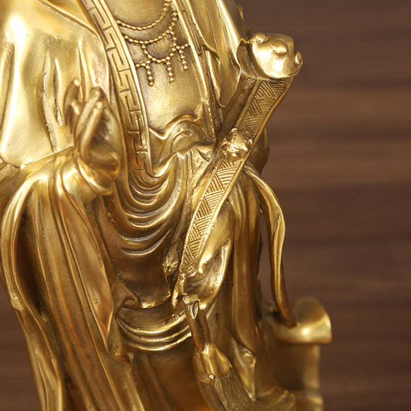 Standing Kwan Yin Wealth Statue – three-quarter angle view, Buddhist altar centerpiece
