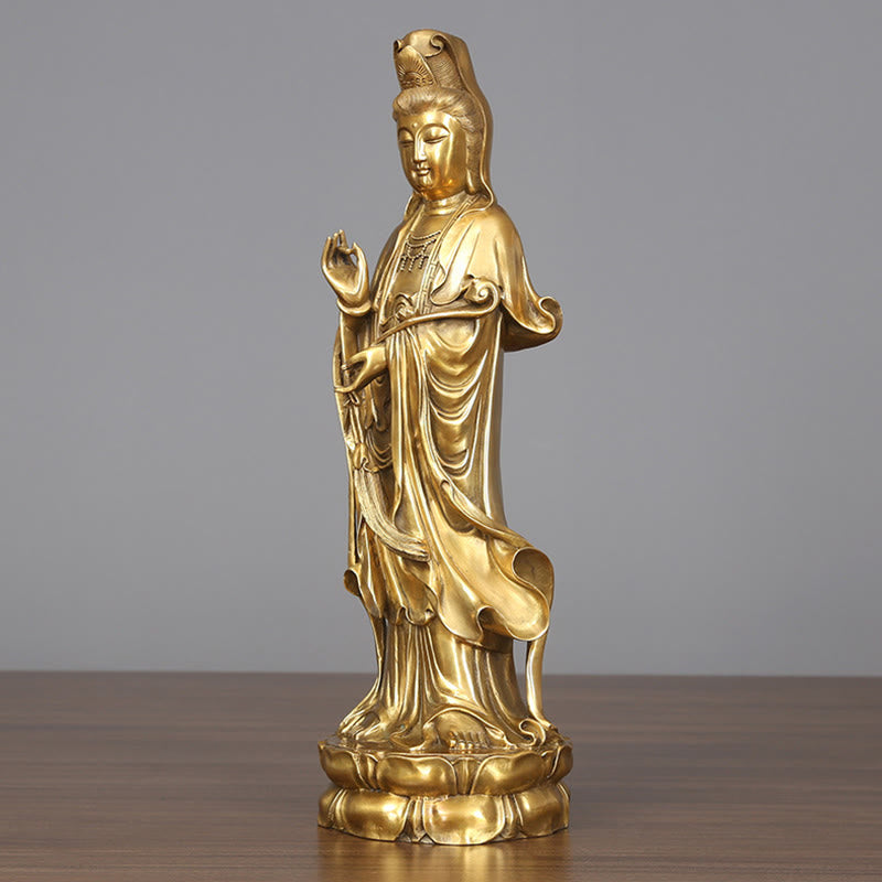 Standing Kwan Yin Wealth Statue – right side holding ruyi, zen meditation figurine