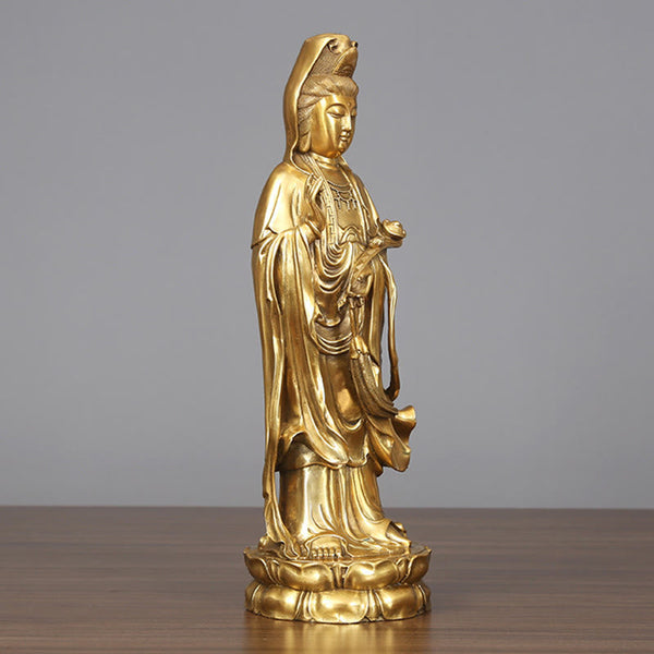 Standing Kwan Yin Wealth Statue – left profile flowing robes, spiritual altar sculpture