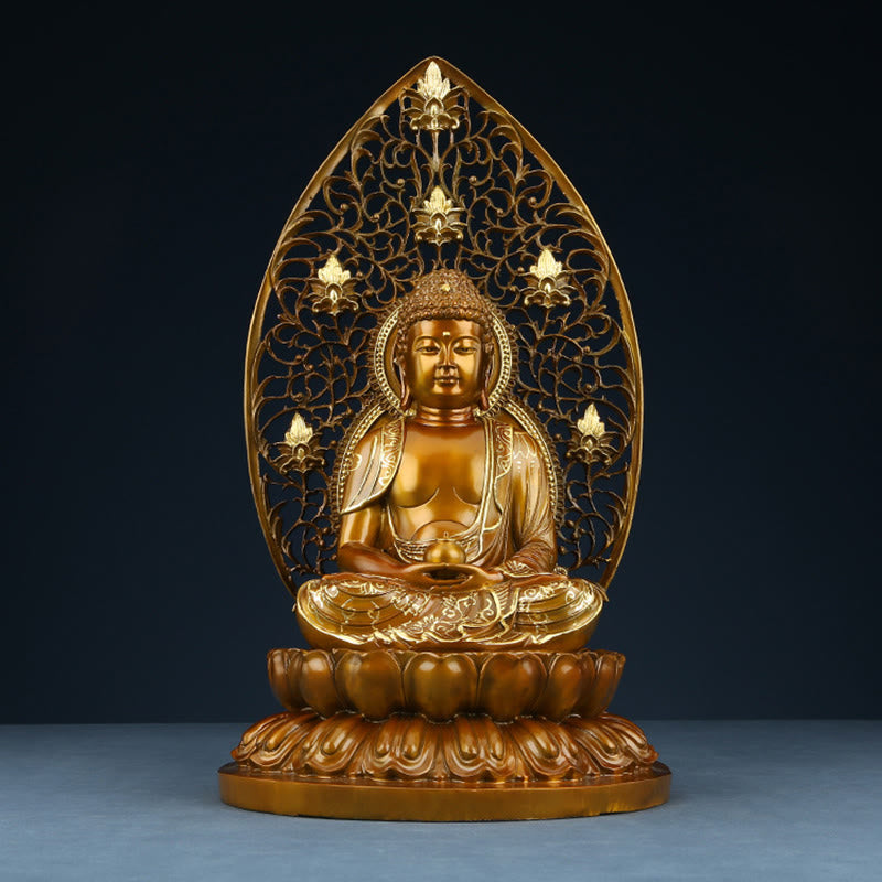 Sakyamuni Amitabha Buddha Statue – chest robe detail, copper deity figurine