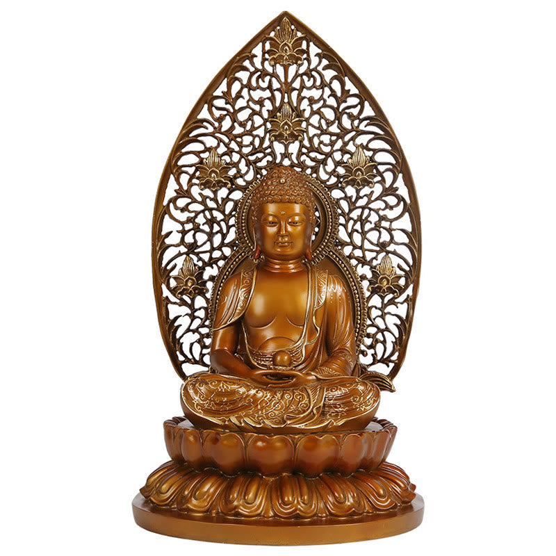 Sakyamuni Amitabha Buddha Statue – crown ushnisha detail, brass meditation sculpture