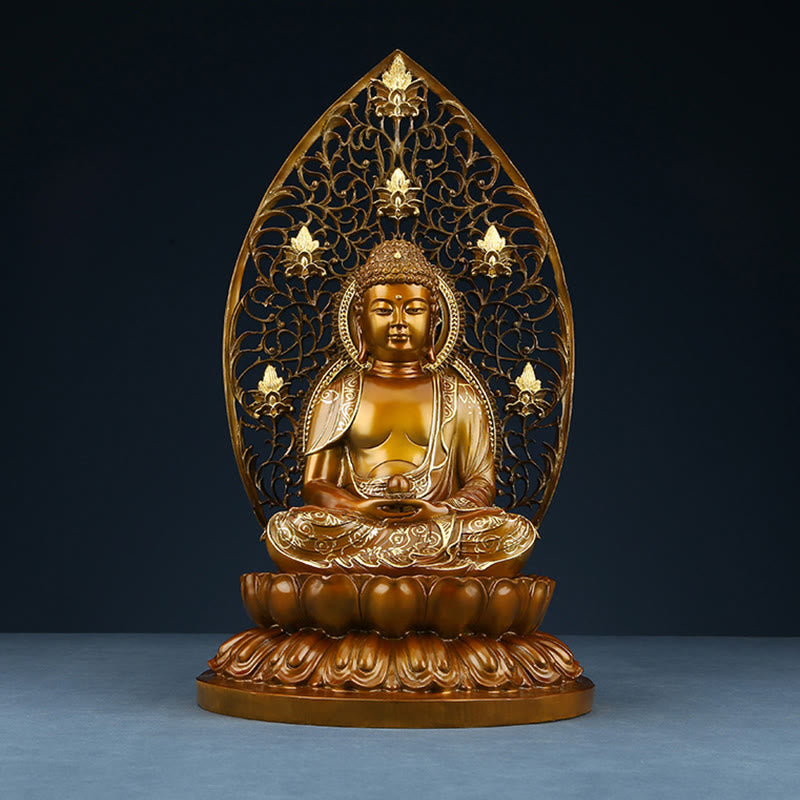 Sakyamuni Amitabha Buddha Statue – robe fold drapery detail, handmade divine craft
