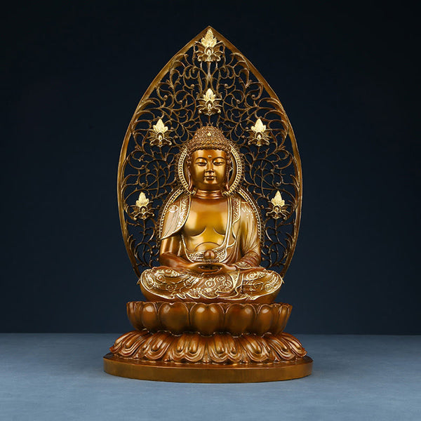 Sakyamuni Amitabha Buddha Statue – robe fold drapery detail, handmade divine craft
