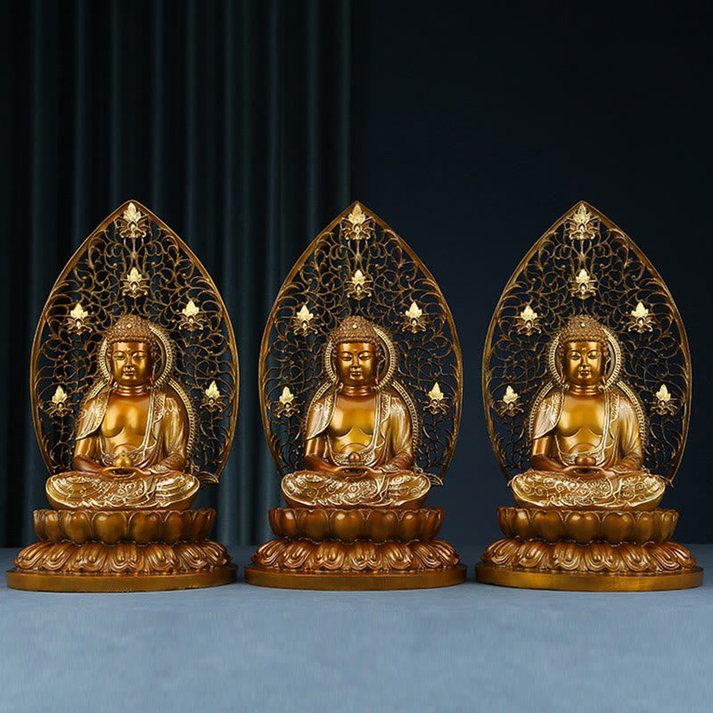 Sakyamuni Amitabha Buddha Statue – side light reflection, brass serenity art