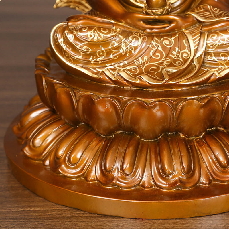 Sakyamuni Amitabha Buddha Statue – back mandorla pattern, copper sanctuary accent