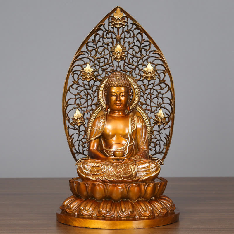 Sakyamuni Amitabha Buddha Statue – left Buddha side profile, spiritual altar sculpture