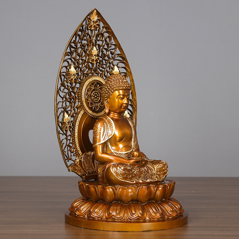 Sakyamuni Amitabha Buddha Statue – lotus throne base texture, zen shrine decor
