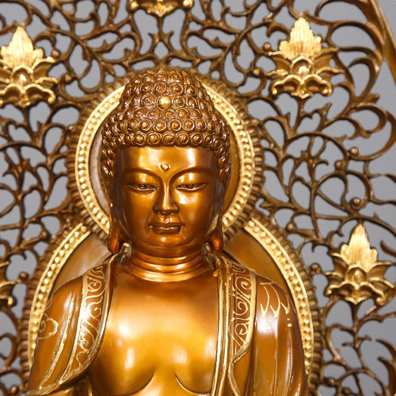 Sakyamuni Amitabha Buddha Statue – three-quarter angle view, Buddhist altar centerpiece